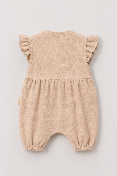 Pmini Ruffled Button Closure Linen Baby Romper