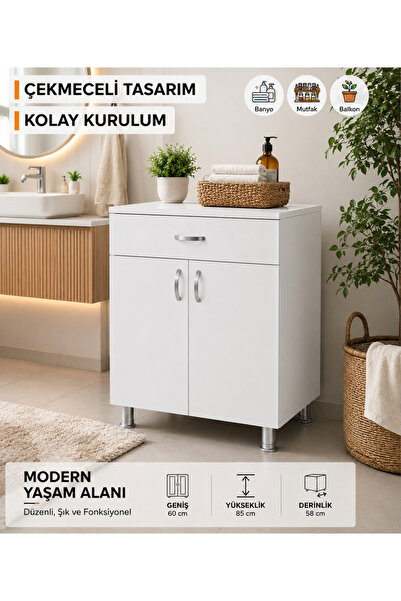 BMD MOBİLYA Çok Amaçlı Raflı Dolap 60x85 cm Mutfak Banyo Balkon Düzenleyici O...