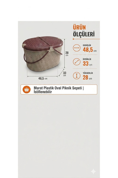 Veyron Home Smart Büyük Oval Piknik Sepeti Çok Amaçlı Plastik Piknik ve Sakla...