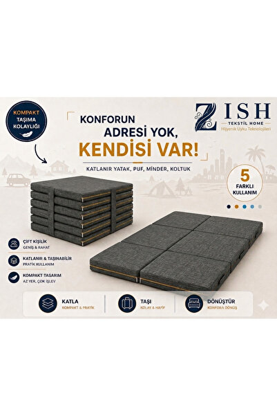 zishtekstil Multipurpose 5 in 1 Antrasit Çift Kişilik Katlanır Süngerli Misaf...