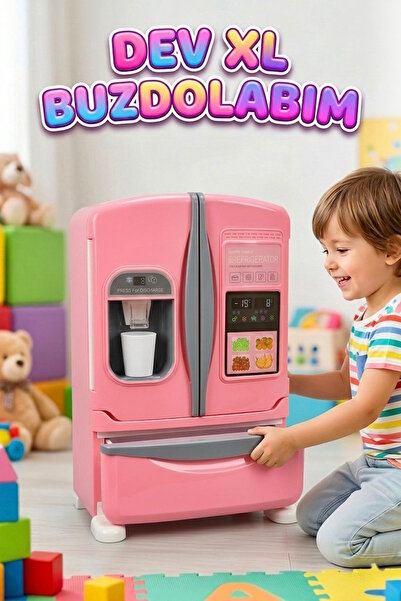 Tıfıl Toys Pilli Işıklı Büyük Boy Oyuncak Buzdolabı Evcilik Oyun Seti Duman E...