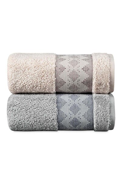 Pupilla Collection Urla 50*90 Penye 2'Li Yüz Havlusu - Somon-Gri