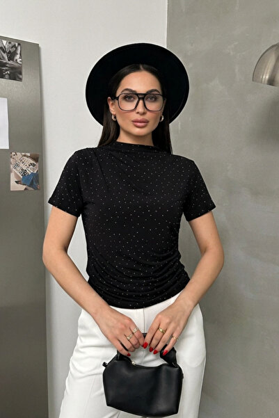spirituel Tricou de damă cu mânecă scurtă, cu aplicații de strasuri, din țesă...