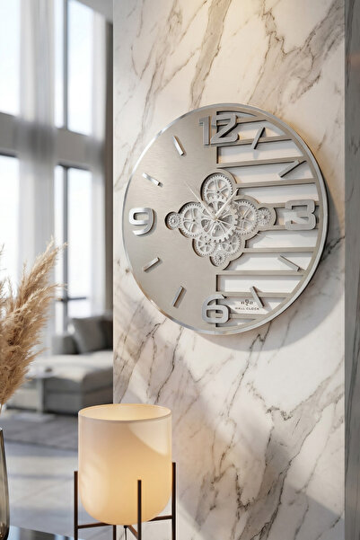 aSSe Tasarım Premium Rotating Gears Mirror Wall Clock Hareketli Döner Çark 50...