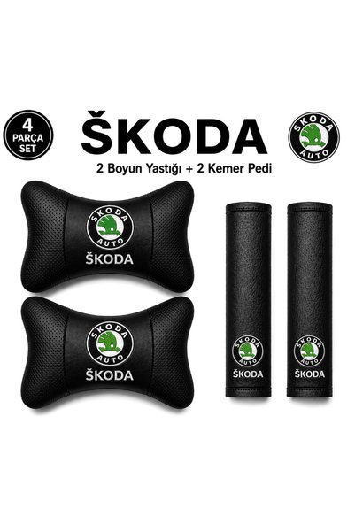mutlu oto aksesuar Skoda Boyun Yastığı Ve Kemer Pedi Set 2 Yastık 2 Kemer
