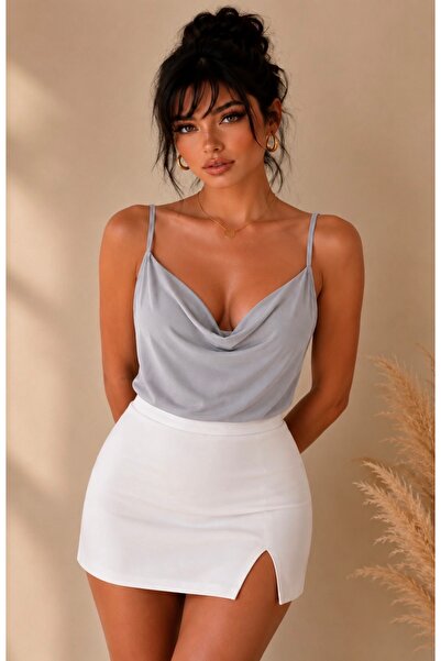 Be Best Women's Gray Strappy Collared Blouse Be402