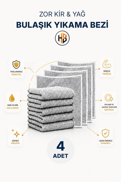 HOBİLON (4 Adet) Çok Amaçlı Zor Kir Yağ Temizliği İçin Çizmez Bulaşık Bezi & ...