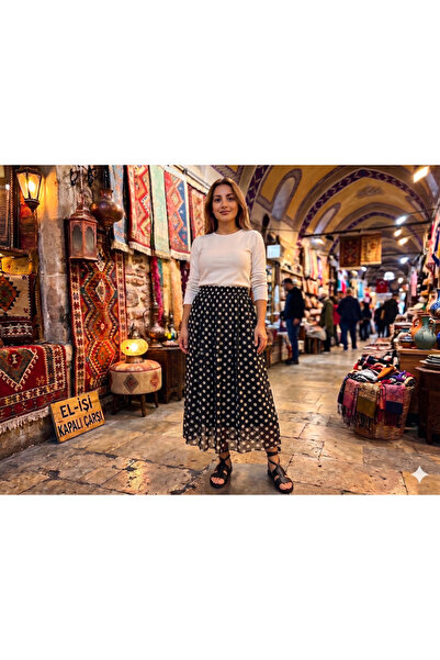 HANIMCA GİYİM Elastic Waist, Polka Dot Pattern, Lined Chiffon Skirt, Size 38 ...