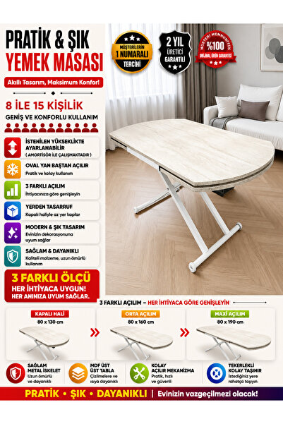 SEHPAM AKILLI Yan Baştan Açılır Yarı Oval Akıllı Yemek Masası Mdf Tabla Alt M...