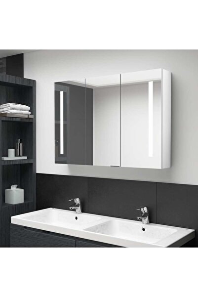 Concept Dulap de baie cu oglindă și LED, alb strălucitor, 89x14x62 cm