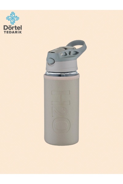 Tohana H2O Glass Flask with Leather Cover and Straw 500 ml