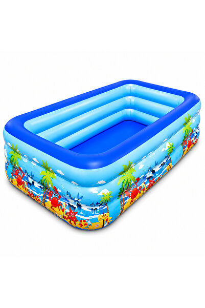EMATTEIRO Piscină Gonflabilă Dreptunghiulară 180x125x54 cm, 3 Inele, Vinil Re...