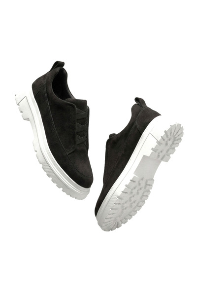 Zerenyus Zrk-703 Premium Black and White Suede Elastic Casual Men's Casual Shoes