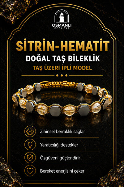 OSMANLI DOĞAL TAŞ Sitrin-Hematit Doğal Taş Bileklik Taş Üzeri İpli Model