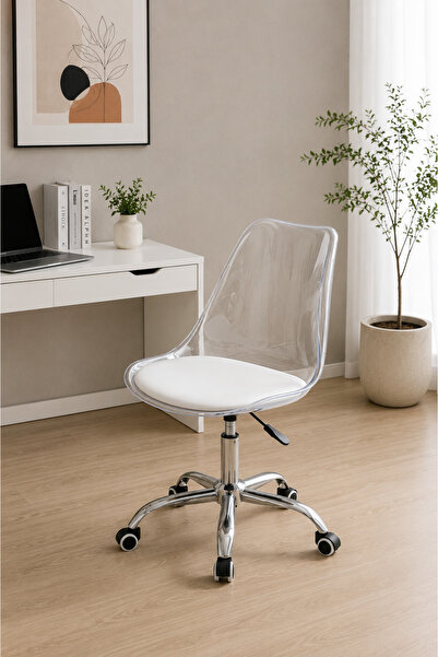 Taimi Ergonomic 360° Swivel Adjustable Height Office Chair,White Padded, whee...