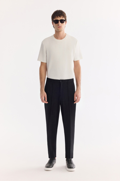 Avva Men's Black Ribbed Detailed Knitted Diagonal Relaxed Fit Trousers A61Y3063