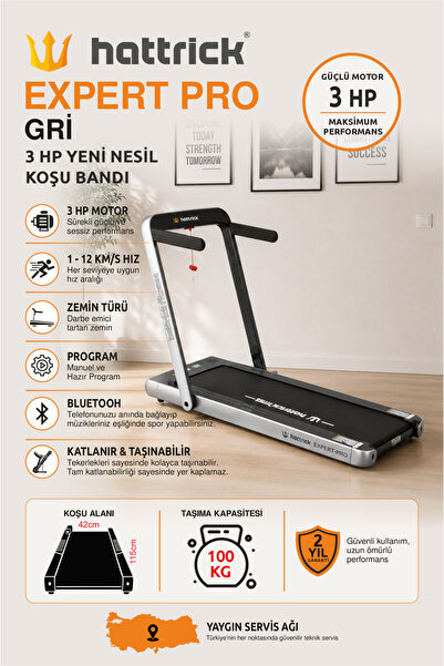 Hattrick EXPERT PRO 3.0 Hp YENİ NESİL KOŞU BANDI GRİ