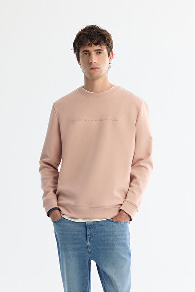 Avva Men's Pink Crew Neck Cotton Printed Elastane Regular Fit Sweatshirt A42Y...