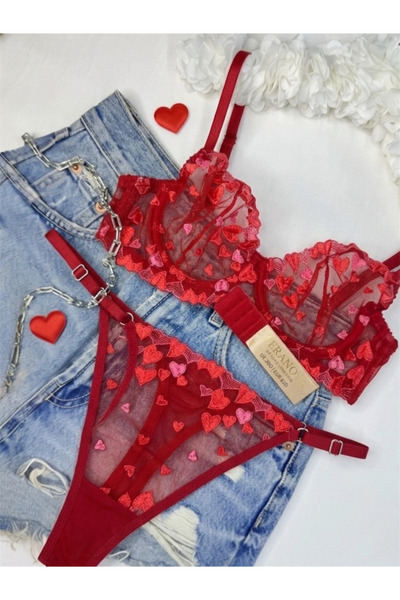 FeraShowroom Underwire Heart Patterned Bra Set Transparent