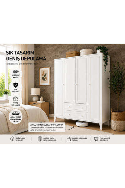 VENATTO madrid 4 kapaklı ,10 raflı,2 çekmeceli avangart dolap/gardırop (%100mdf)