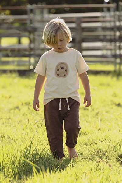 Cigit Kirpi Aplikeli T-Shirt Takım 1-5 Yaş Ekru
