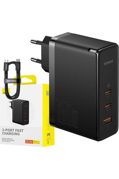 Baseus GaN5 Pro 2xUSB-C + USB, 160 W negru