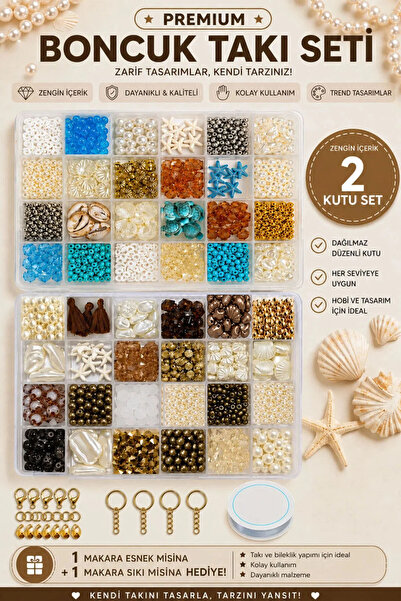 By MO Accessories İkili Yaz Temalı Deniz Kabukları ve Cam ve İnci Boncuklarla...