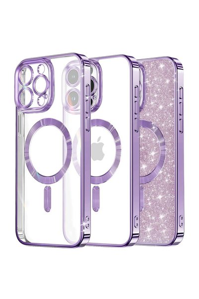 Techsuit Husă pentru iPhone 16 Pro - Luxoasă cu sclipici MagSafe - Mov deschis