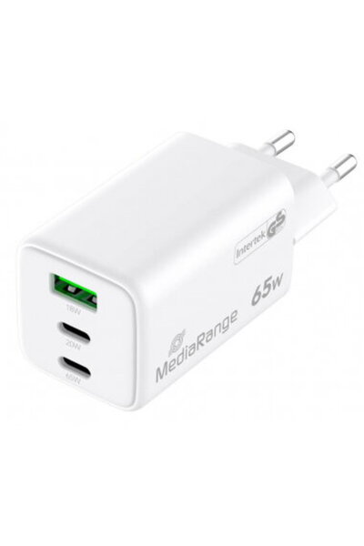 MediaRange GaN EU 2x USB-C + 1x USB-A 65W Alb (Alb: Alb în română)