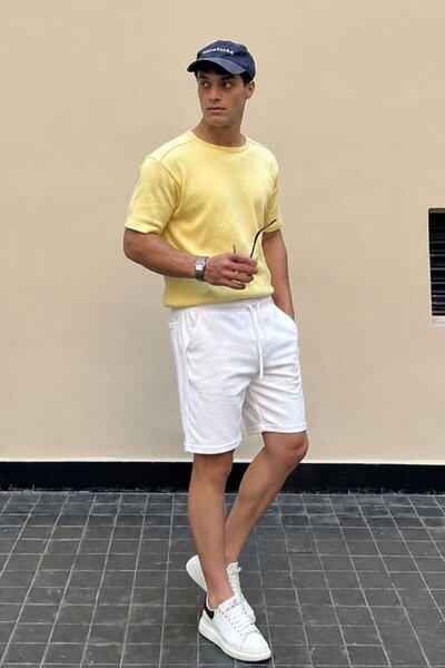 Madmext White Basic Men's Shorts E6566