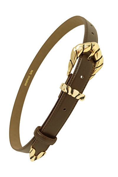 DERİMAY Stylish Embroidered Gold Three-Part Buckle 2.5cm Curved Body Belt for...
