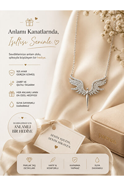 Parmas Design Mikail Meleği 925 Ayar Gümüş Kadın Beyaz Taşlı Kolye