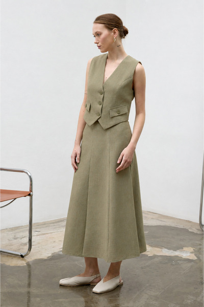 LADYA COLLECTION Каки зелена пола, елек, ленен комплект Сиена
