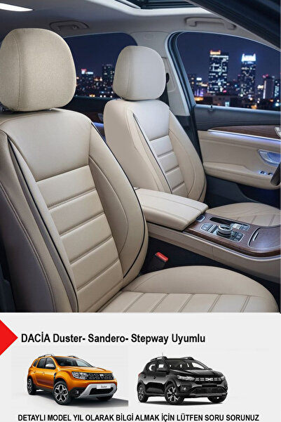 GM-DESIGN Jet Bej Deri Oto Koltuk Kılıfı-(DACİA Sandero-Stepway-Duster Uyumlu)