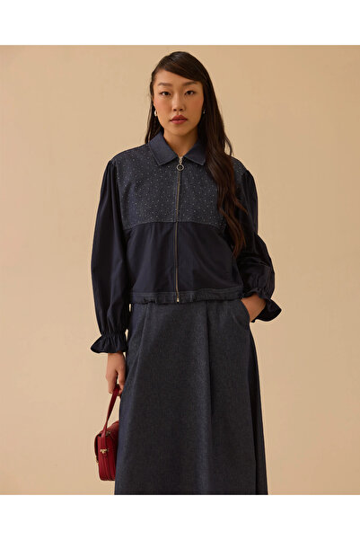 SCL İki Kumaşlı Bel Boy Jean Ceket