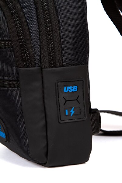Newish Polo Erkek Kumaş USB Kulaklık Çıkışlı Bodybag Göğüs ve Omuz Çantası