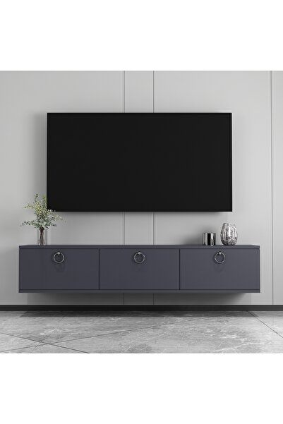 morepp Sıla 150 cm Duvara Monte Tv Ünitesi Tv Sehpası | Antrasit - Gümüş