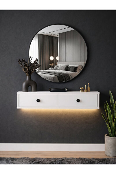 dorpek Modern Duvara Monte 2 Kapaklı Ledli Beyaz Dresuar, Antre Salon Mobilya...