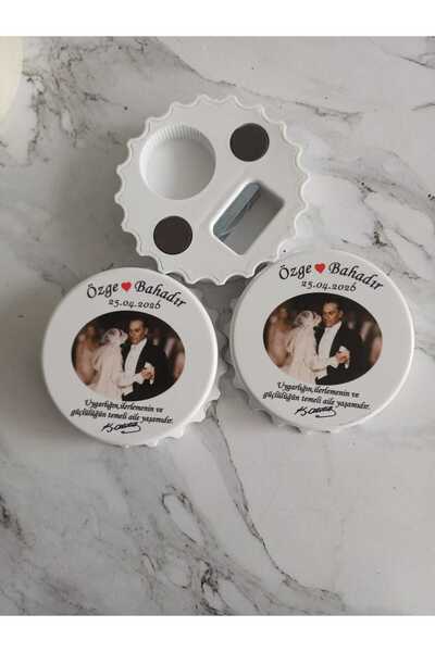Mira Baskı 25 Adet Yuvarlak şeklinde Atatürk Desen Düğün Nikah Magnet