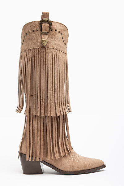 DENORA Mink Camel Matte Suede Tasseled Buckle Western Cowboy Boots