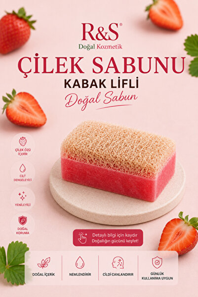 R&S Doğal Kozmetik Kabak Lifli Çilekli Sabun - El Yapımı Peeling Etkili Cilt ...