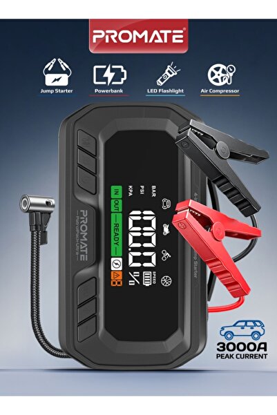 Promate PatrolPack-Ultra 3000A Jump Starter Power Bank with 150PSI Air Compre...