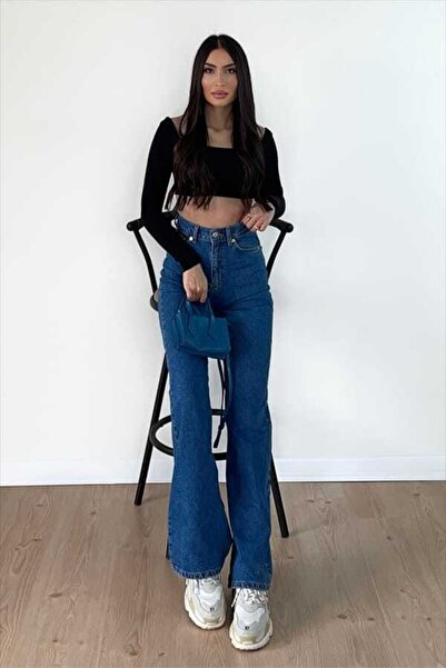 DRC trend Blue Women's Loose Lycra 90's Super High Wide Leg Jeans Palazzo Tro...