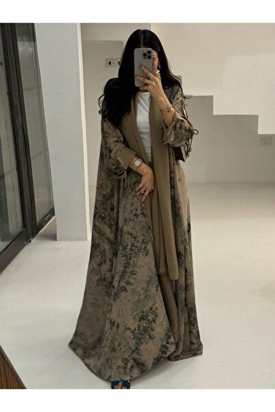 Noon Noora Chiffon Printed Cardigan Abaya Set with Headscarf