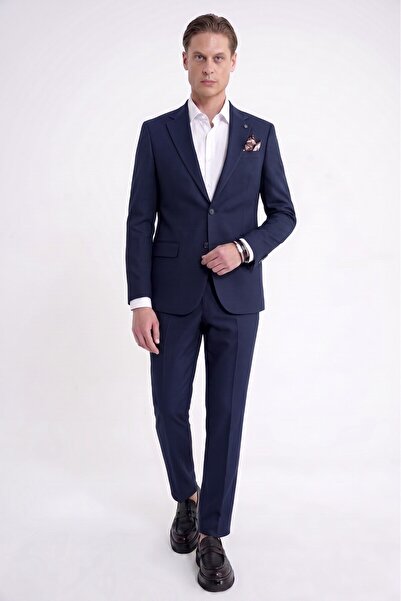 Efor Slim Fit Mono Yaka %97 Tencel Kumaş Çift Yırtmaç Esnek Lacivert Takım El...