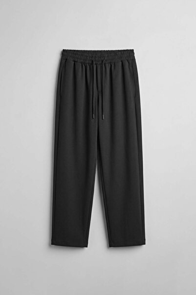 ablukaonline Men's Relaxed Fit Elastic Waist Pleated Trousers Black
