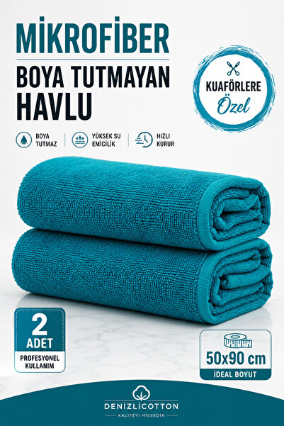 denizlicotton Kuaförlere Özel Boya Tutmayan Mikrofiber Saç Havlusu 2'li Set 5...