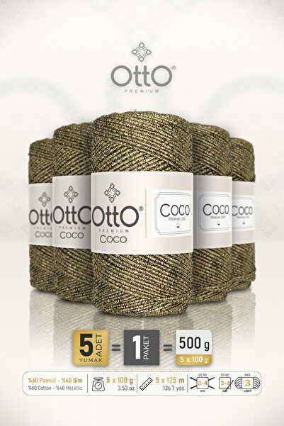 Otto Coco - Auriu - Pachet de 5 bucăți - 2mm/100gr/125m - Șnur din bumbac cu ...
