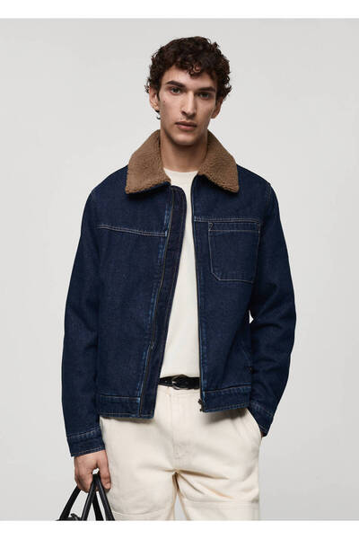 MANGO Man Jeansmantel mit Fellfutter