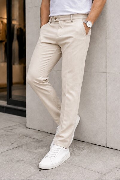 DOPPİO'N DENİM Bézs Slim Fit Lycra férfi szövet nadrág